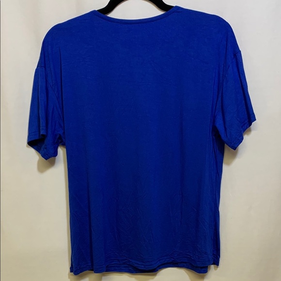 Blue T-Shirt with White Feather Design - Picture 2 of 2